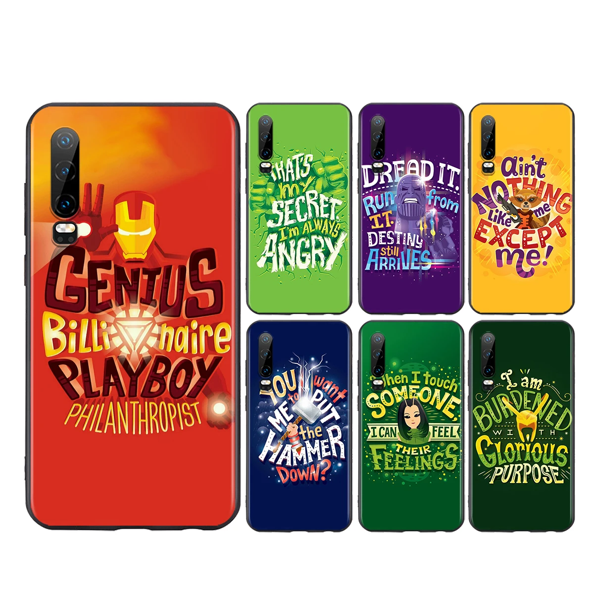 

Marvel superhero text For Huawei P50 P40 P30 P20 P10 P9 P8 Lite E Pro Plus Lite Mini 2019 2017 Black Soft Phone Case