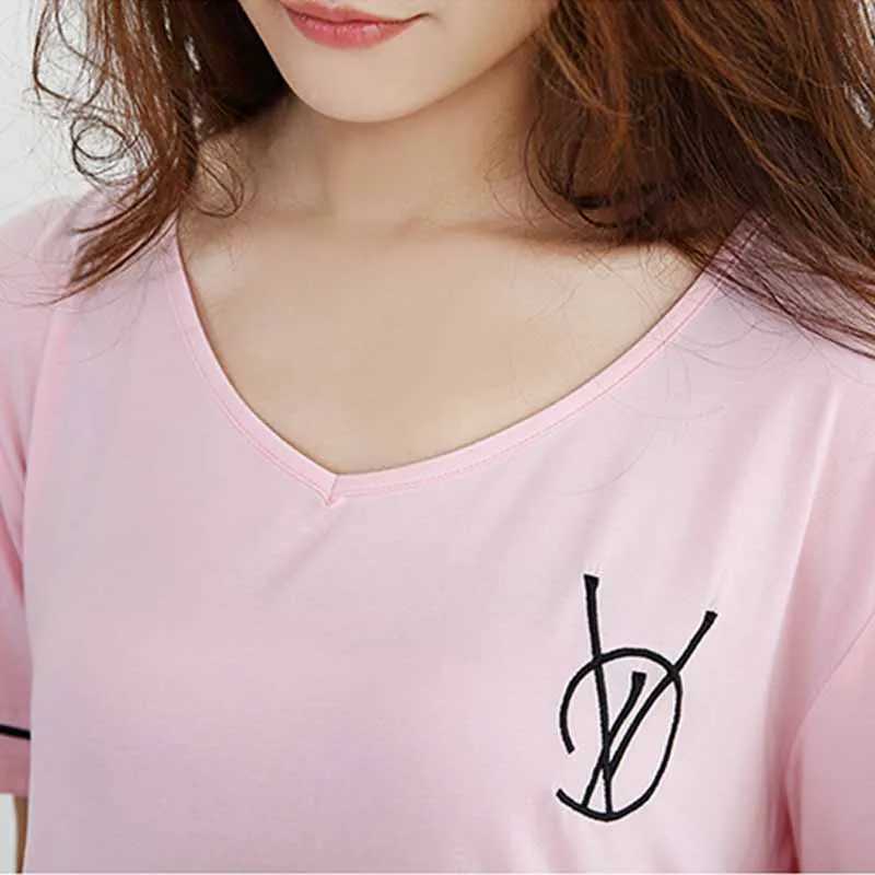 

Net Red Recommended Section Korean-style Fashion Loose Knit Skirt Modal Cotton Knitted Printed Mid-length Sleepwear Nightgown