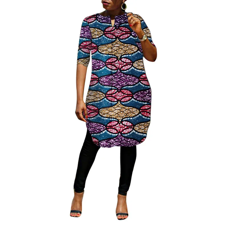 

V-Neck African Dress Women Fashion Ankara Outfits Dashiki Print Half Sleeve Wedding Party Costume Customized