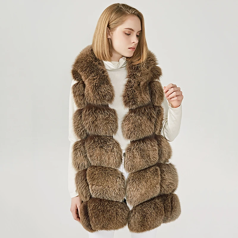 Жилет с капюшоном из натурального Лисьего меха женский зимний толстый меховой