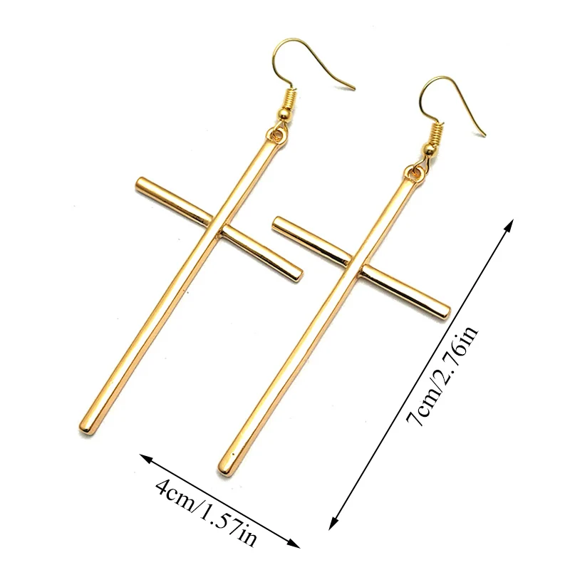 

Simple All-match Gold Color Earrings Women Men Simple Ethnic Big Cross Long Earrings Unisex Jewelry Gifts Dropshipping