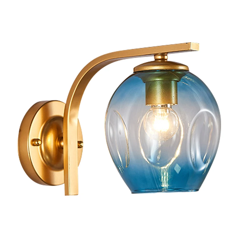 

Luxury Golden Wall Light With Amber Blue Grenn Gray Glass Bedroom Bedside Shining Down Wall Sconce Living Room Lighting Fixture