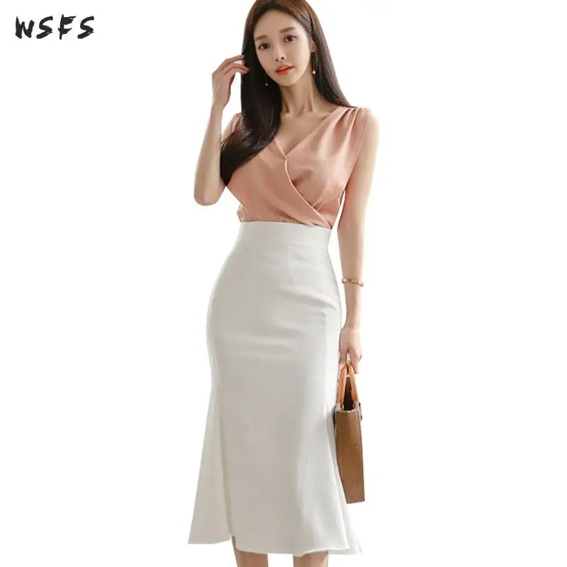 Женский офисный комплект из 2 предметов розовая блузка с V-образным вырезом и