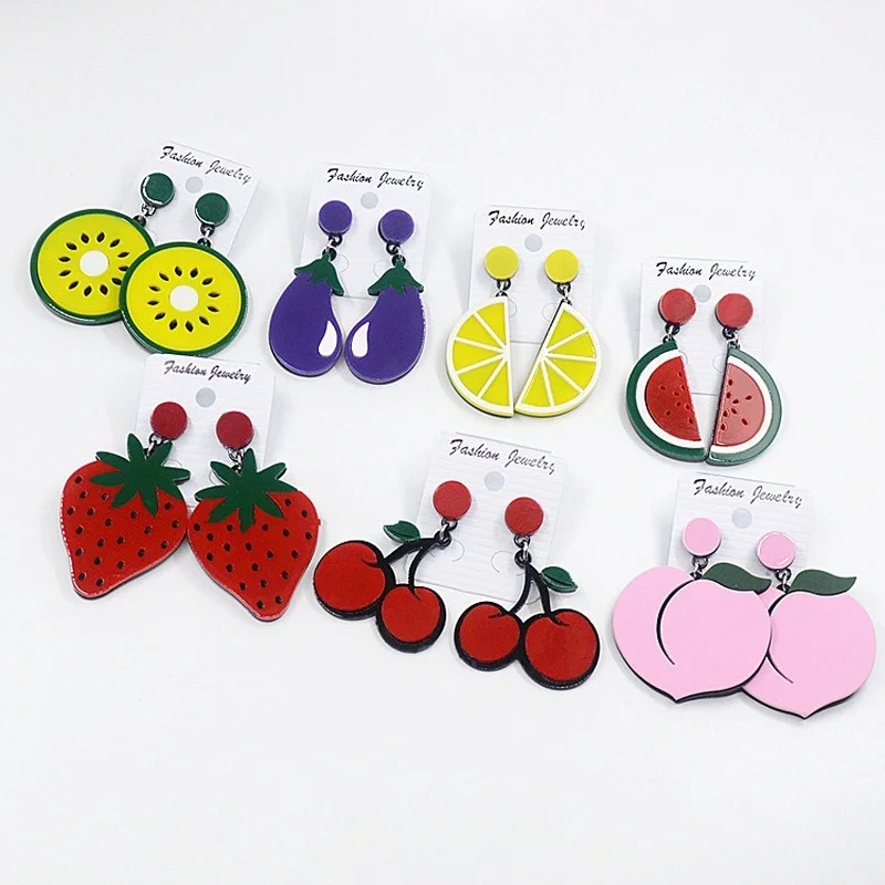 

Creative Women's Summer Watermelon Fruit Jewelry Earrings Fashion Strawberry Grapefruit Kiwi Fruit Pineapple Girl Earrings Gift