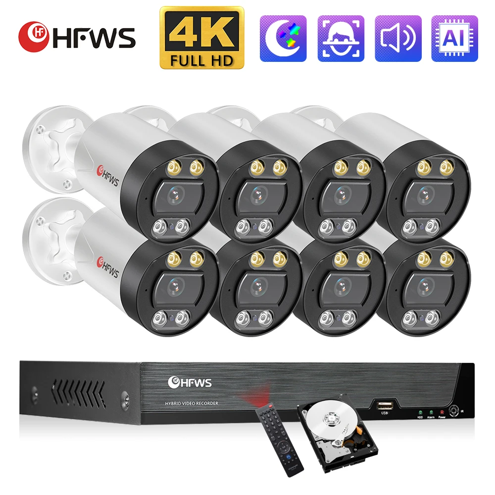 Комплект видеонаблюдения 4K 8mp Poe Camera Kit Outdoor Home 4/8CH система Cctv|Система наблюдения| |