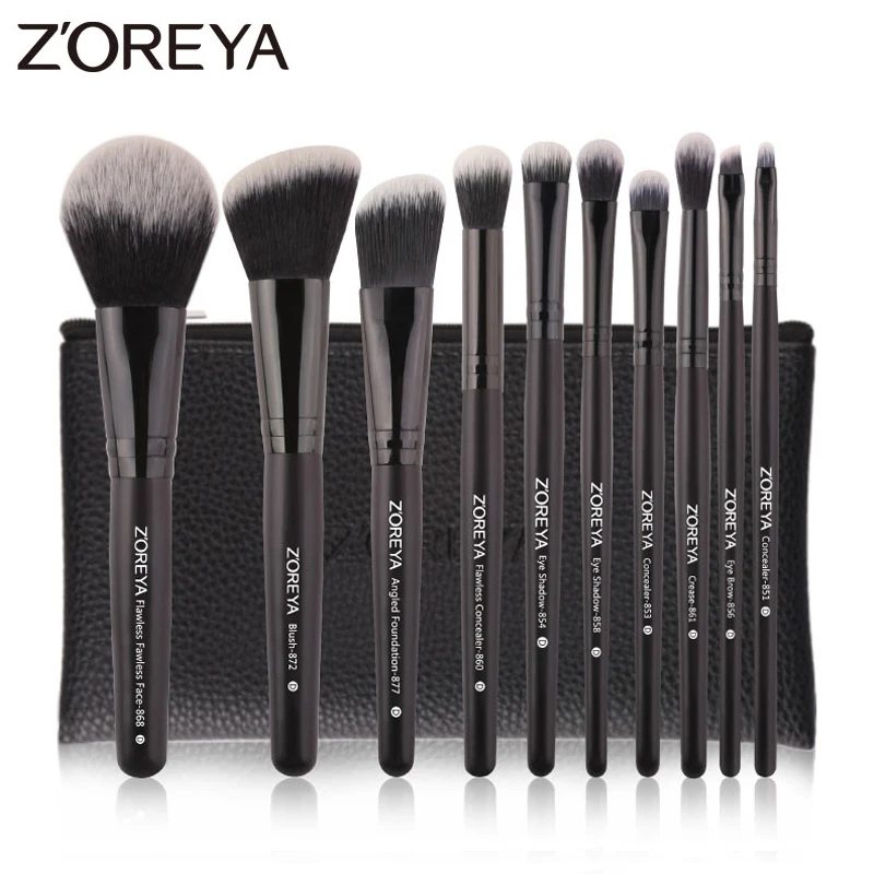 ZOREYA 10 шт портативный набор кистей для макияжа туши век порошок бровей