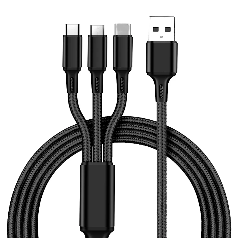 Быстрая зарядка 3 в 1 8Pin usb type C Micro USB кабель для iPhone 8X7 6 6S Plus samsung Nokia USB кабели Нейлоновый Шнур Универсальный - Цвет: Черный