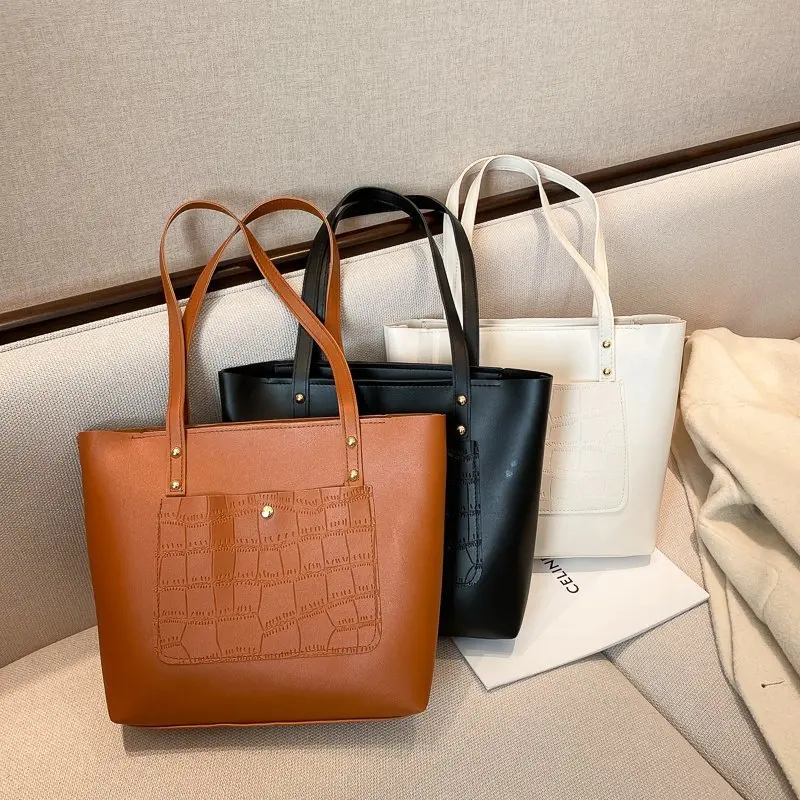 

Women's High Capacity Shoulder Tote Bags Leather Material Business Casual Fashion Solid Color PU Stripes Top-Handle Handbags