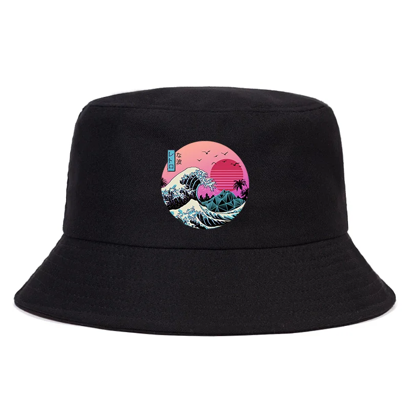 

90s Great Retro Wave Japan Anime Bucket Hat Ulzzang Harajuku Streetwear Cotton Camisetas Hombre Men Vaporwave Funny bucket hat