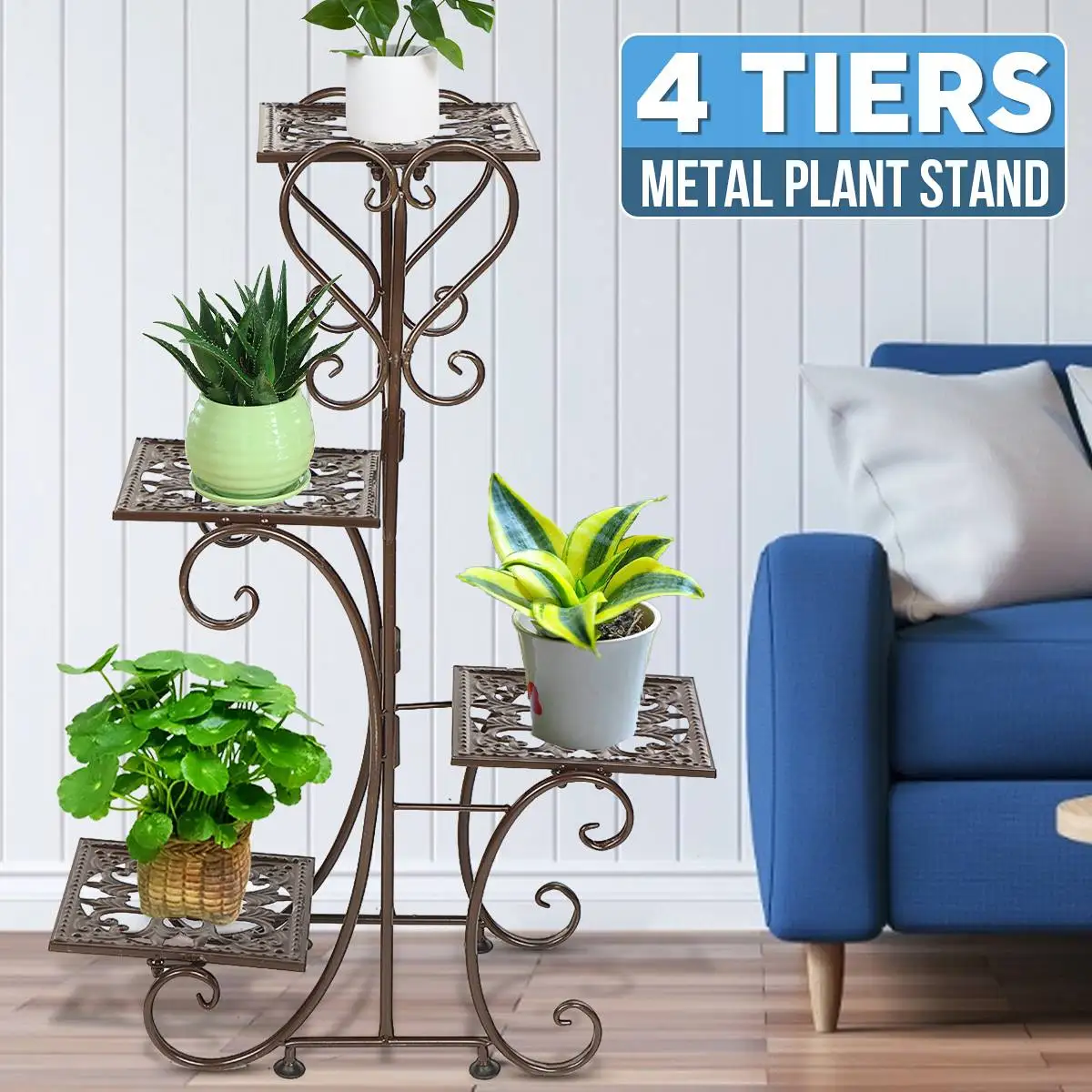 

4 Layers Iron Flower Stand Pots Tray Plant Shelves Planter Display Rack Storage Holder Shelf Home Balcony Garden Decoration