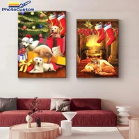 photocustom diy painting by numbers cat and dog picture christmas oil painting canvas zero basis drawing diy gift home wall