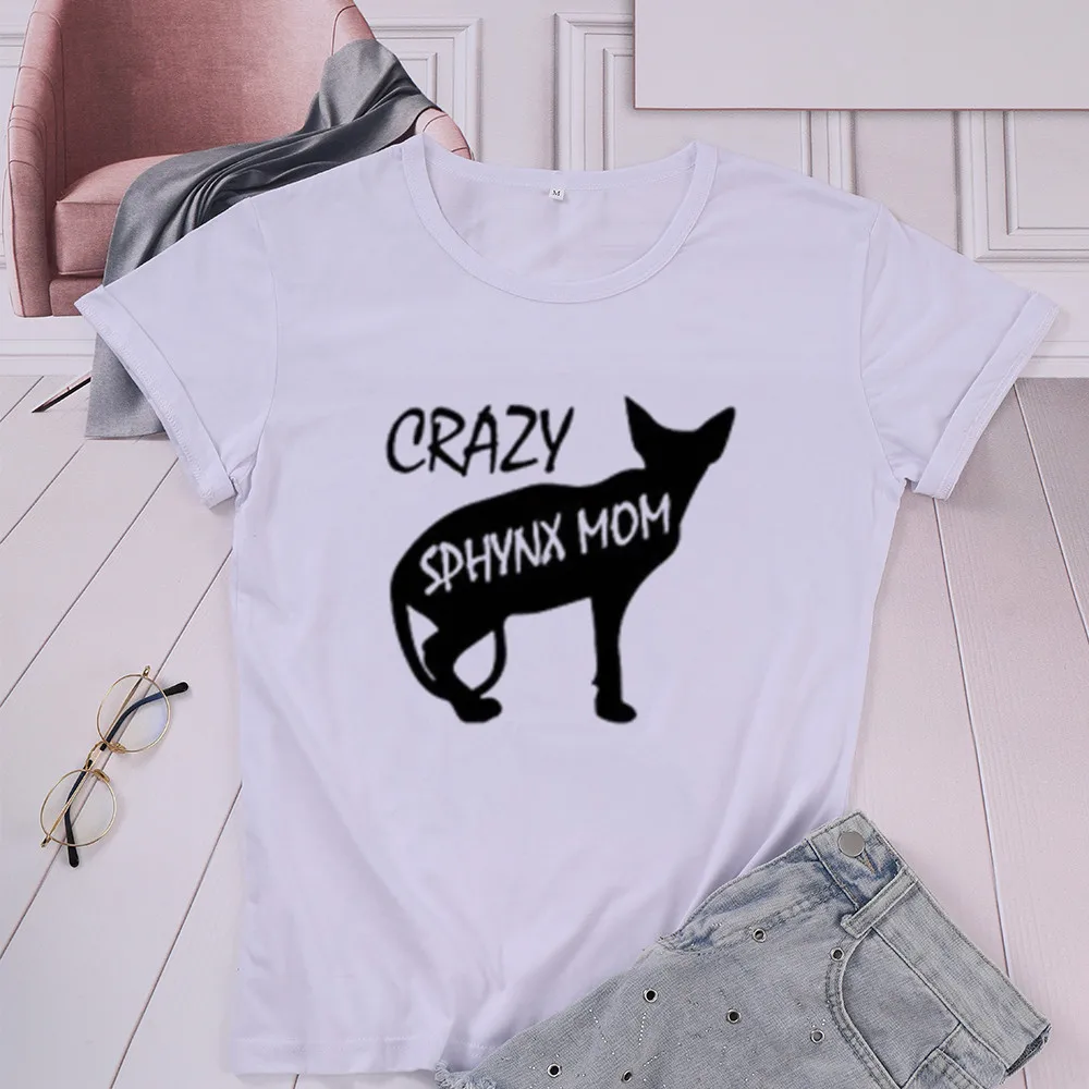 Женский топ с коротким рукавом Crazy Sphynx Cat мама мамочка хлопковая Футболка круглым
