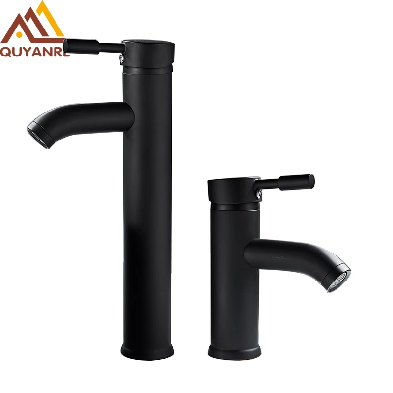 Quyanre матовый черный бассейна кран белый умывальник смеситель для горячей и