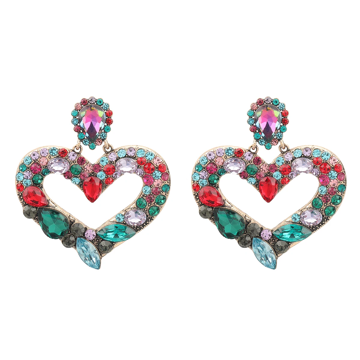 

JIJIAWENHUA Fashion New Rhinestone Pendant Geometric Heart-shaped Ladies Earrings Wedding Dinner Temperament Accessories