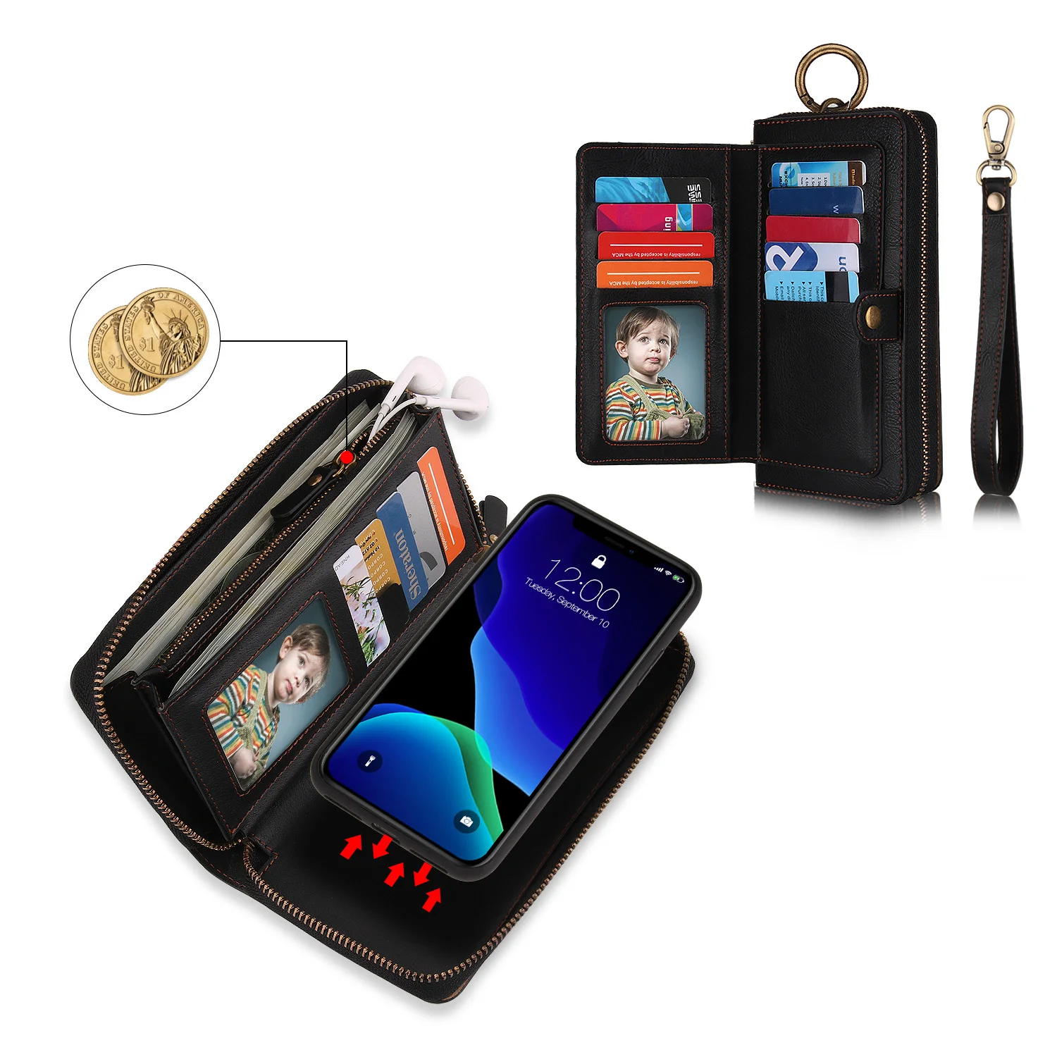 Многофункциональный кошелек на молнии чехол для телефона для iPhone 11 Pro Max съемный Флип кожаный ремешок чехол для iPhone 11 чехол s