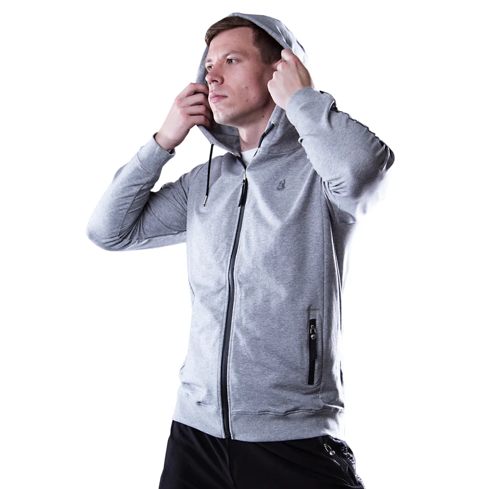 Толстовка на молнии &quotВеликоросс&quot цвета серый меланж жаккардовые лампасы и