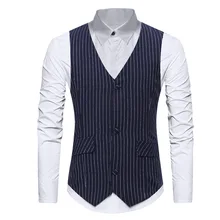 Luclesam masculino stripe terno colete masculino com decote em v único breasted casual smoking colete negócios gilet traje homme (4)