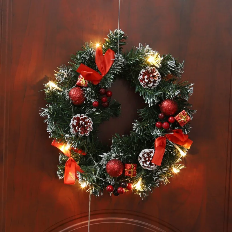 

Hot Sell Christmas Wreath With Battery Powered LED Light String Front Door Hanging Garland Holiday Home Decorations