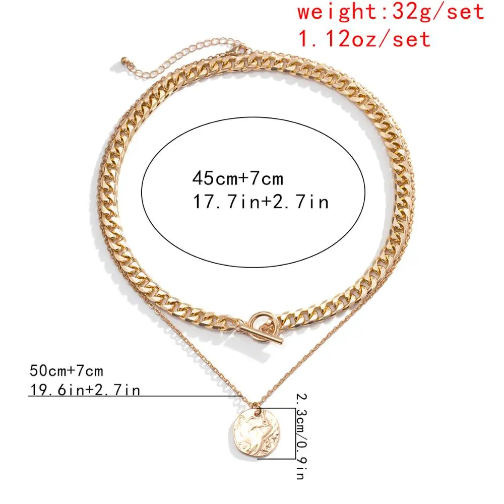 

Goth Miami Cuban Choker Necklace Collares Statement Hip Hop Lariat Geometic Round Coin Pendant Long Chain Necklace Women Jewelry