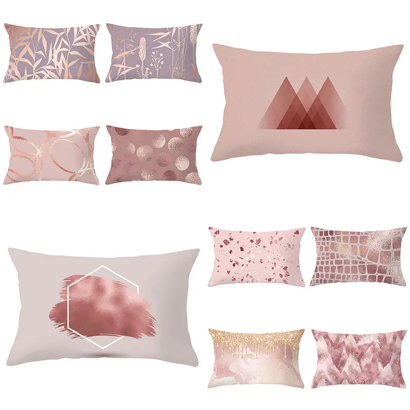 Мягкая абстрактная наволочка розовая Золотая с принтом простая 30*50 см модная