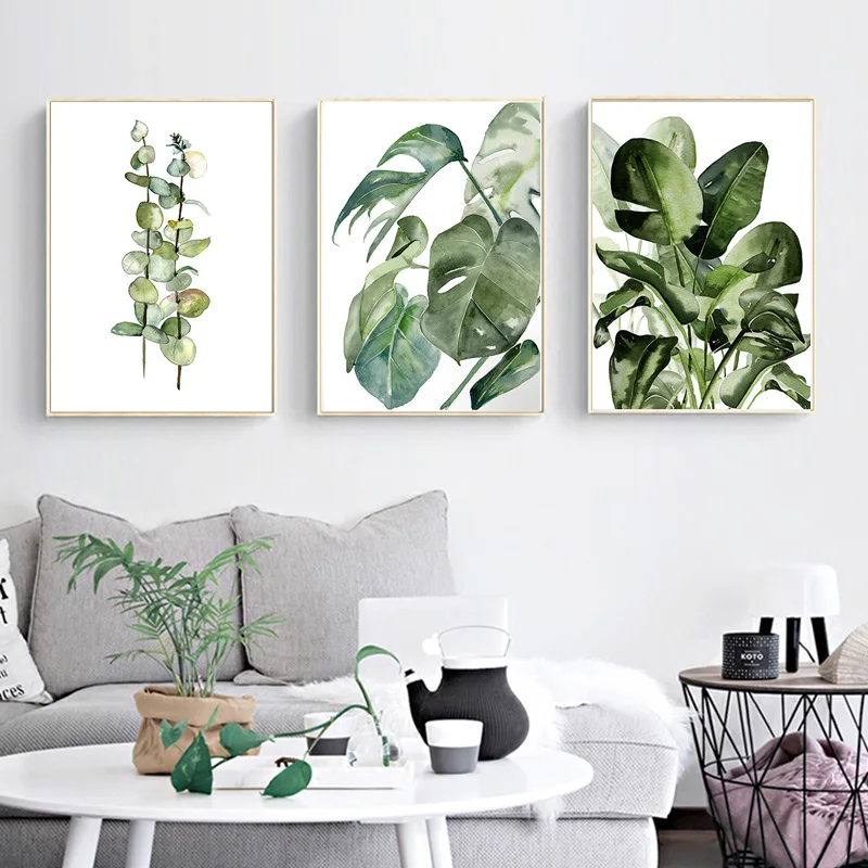 

Nordic Watercolor Abstract Leaf Canvas Painting Plants Leaves Wall Art Posters Prints on Canvas Picture for Living Room Decor