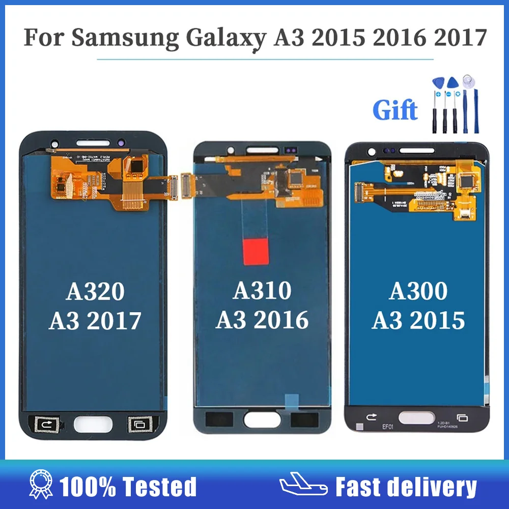 

Can adjust brightness LCD For Samsung Galaxy A3 2017 2016 2017 A320 A300 A310 LCD Display Touch Screen Digitizer Assembly +Tools