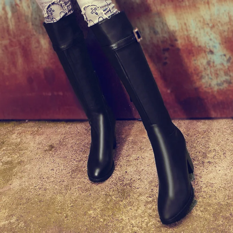 Женские сапоги до колена из воловьей кожи на необработанном металлическом