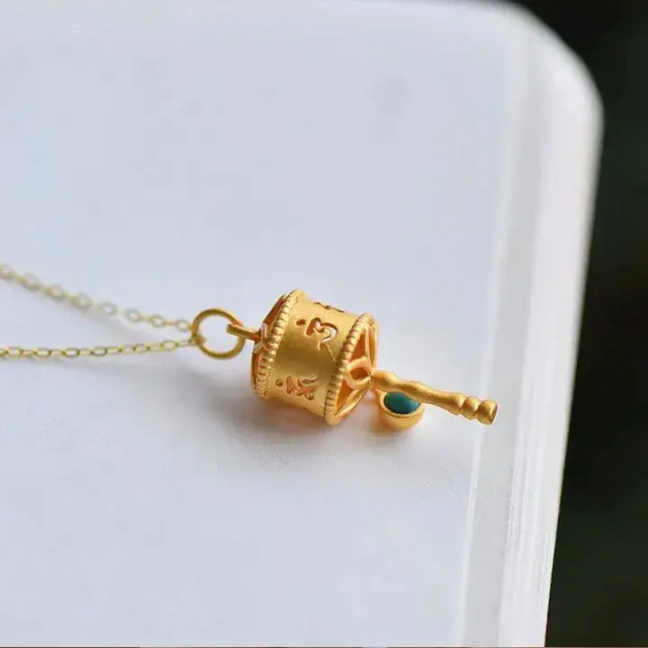 

Original Ancient Gilding Prayer Wheel Pendant Six Words Mantra Buddhist Pendant Luck Bringer Necklace gifts for women