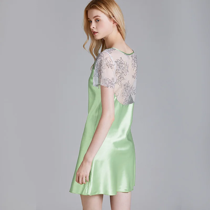 2021 New Nightdress Women's Summer Lace Sexy Nightgown Silk Ice Embroidery Thin Short Sleeve Nightwear Home Wear Sleepwear