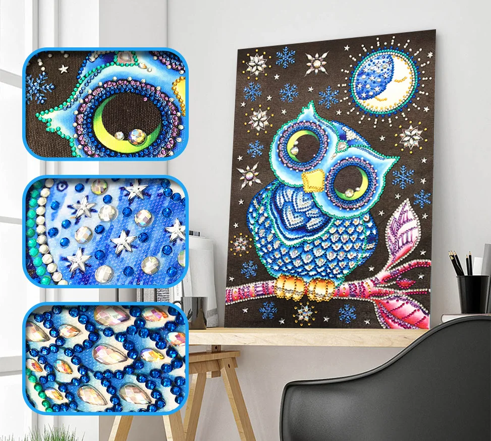

Diamosaic Handmade 5d Diamond Painting Home Decoration Animal Owl Special Shaped Crystal Cross Stitch Kit Mosaic Embroidery Gift