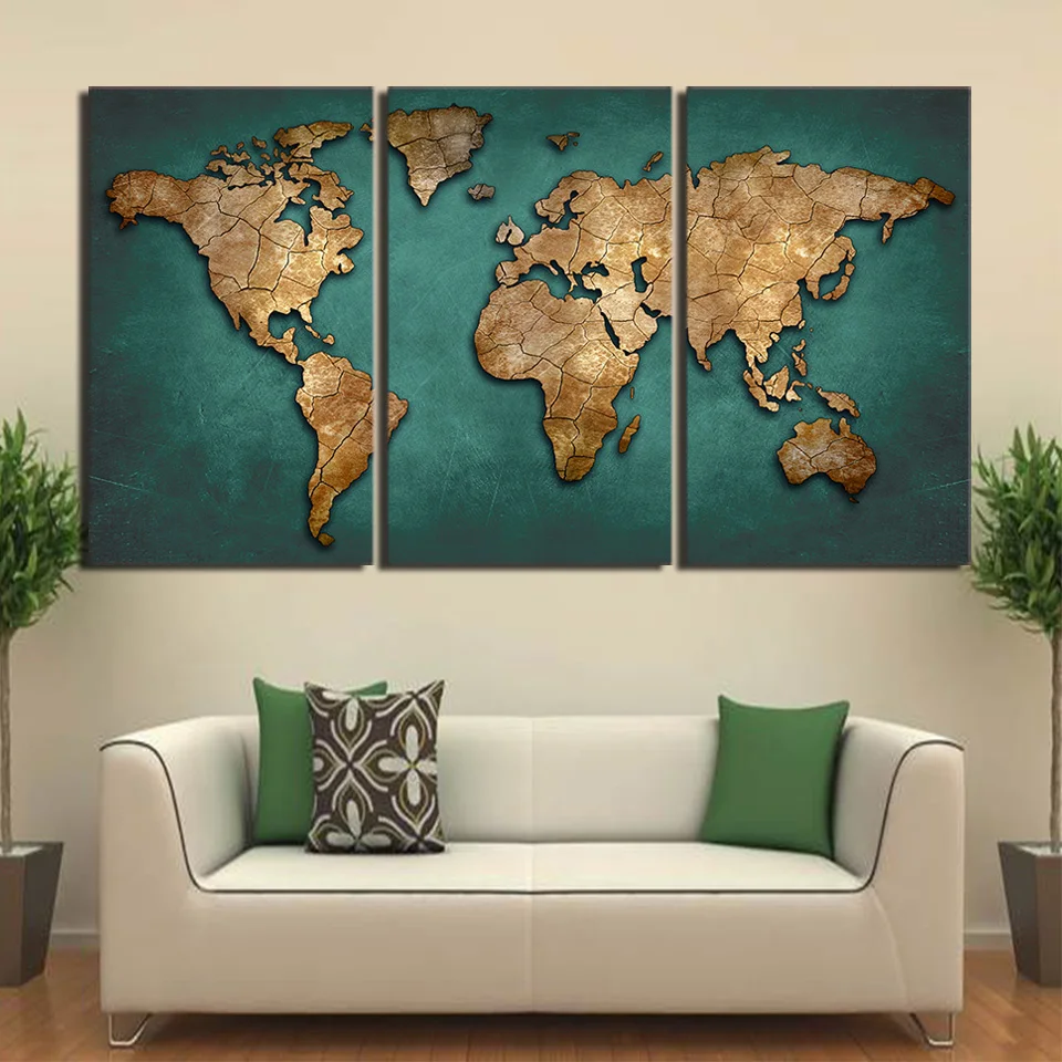 

HD Printed 3 Piece Canvas Art World Map Canvas Painting Vintage Continent Wall Pictures for Living Room Free Shipping