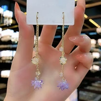 amethyst ice flower ladies earrings personality temperament fashion jewelry long tassel all match mother gift woman earrings