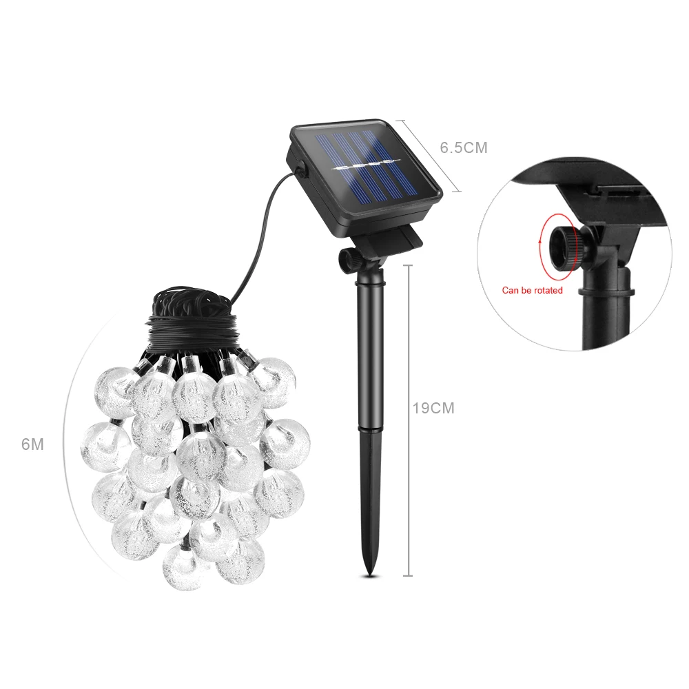 Светодиодная лампа для газона 6 м 30 хрустальный шар-пузырь на солнечной батарее