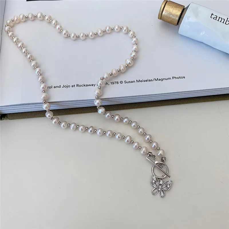 RUIYI Real 925 Sterling Silver Luxury Zircon Butterfly Pendant Necklace Women Pure Freshwater Pearl Chain Niche Chokers | Украшения и