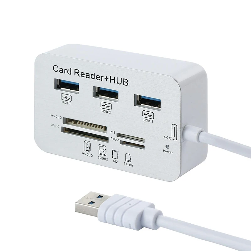 

3 Ports Card Reader Multi USB Hub Super Speed Aluminum 3 Ports USB 3.0 Hub MS SD M2 TF Memory Card Reader Adapter Cable