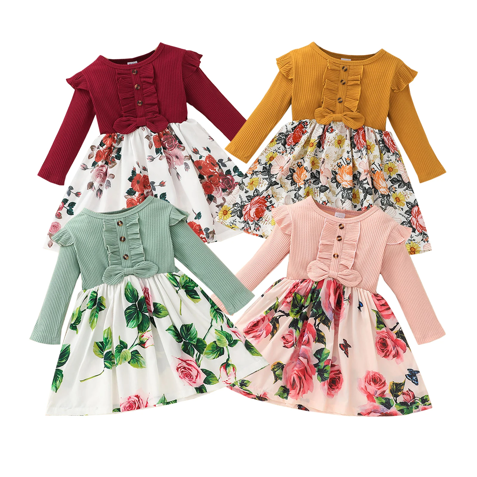 

Платье для новорожденных девочек, одежда, платья с цветочным принтом для девочек, одежда на 1-й день рождения с длинным рукавом, наряды, одежд...