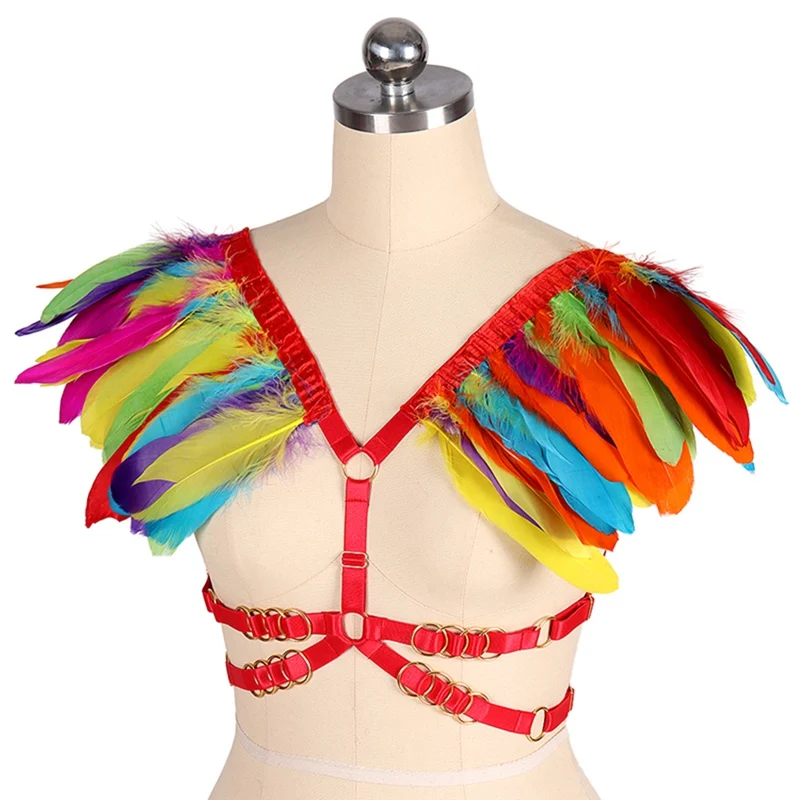 Для женщин перьевые эполеты жгут клетка бюстгальтер нижнее белье Косплэй