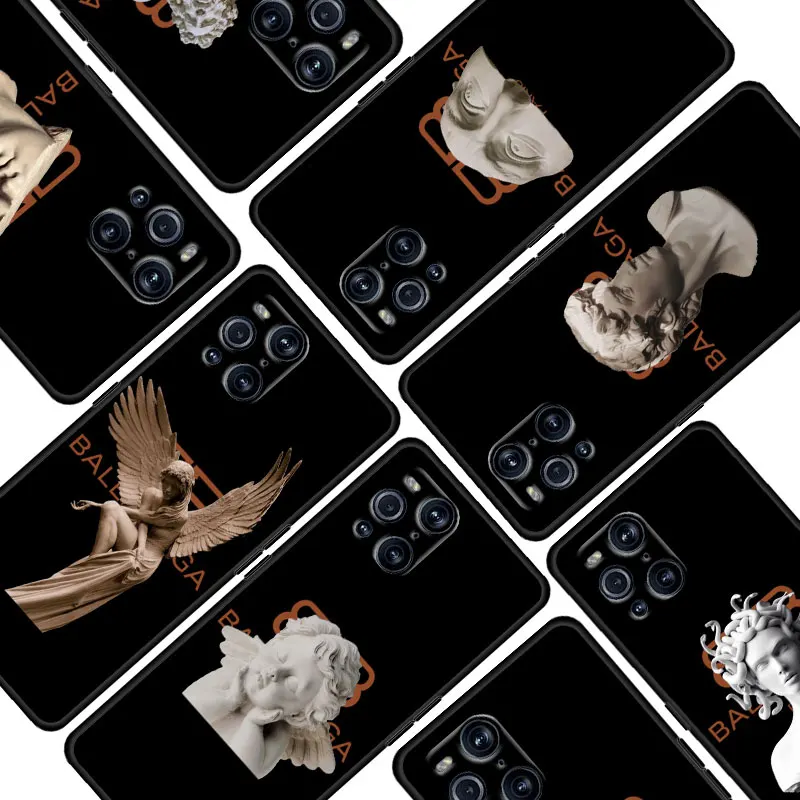 

Luxury fashion statue Soft Shockproof Black Phone Case For OPPO Find X3 X2 Pro Neo F19 F15 F11 F9 R17 R15 5G Coque