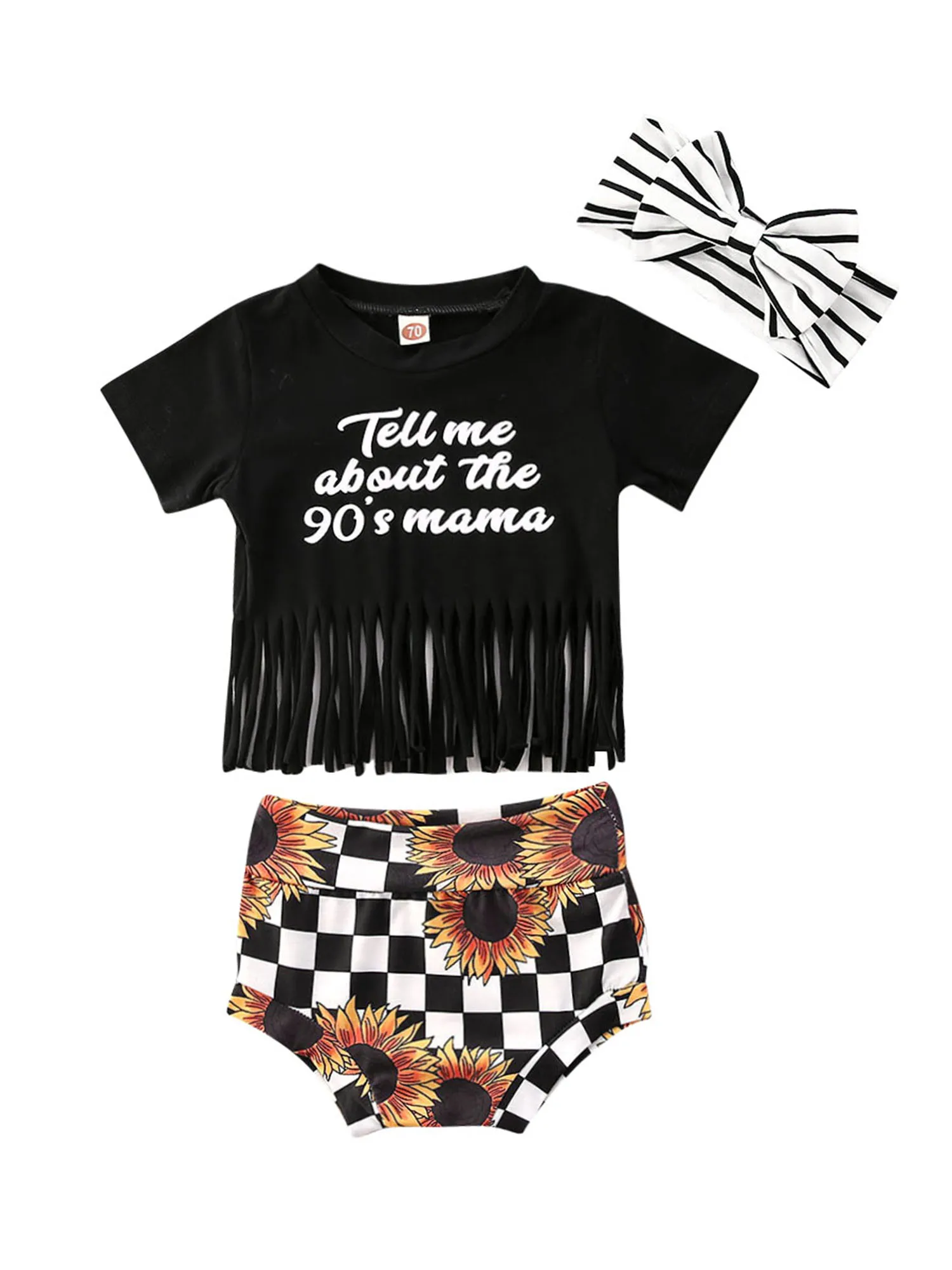 

Newborn Infant Baby Girls Clothes Sets Letter Print Tassel T Shirts Tops Sunflower Shorts Headband Girls Clothing