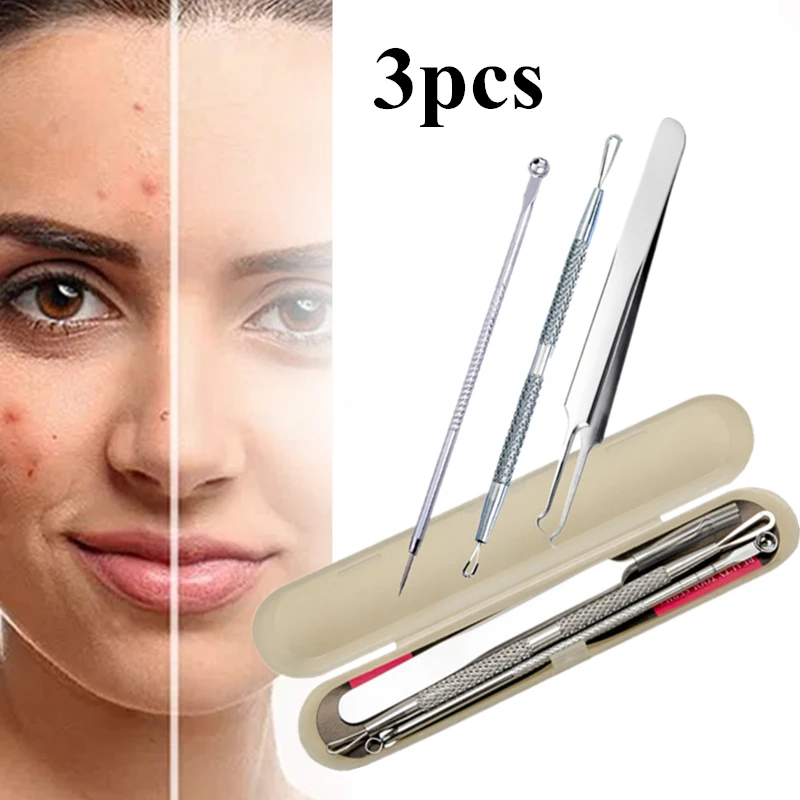 

Fashion 3pcs Unisex Pimples Stainless Steel Multifunctional Double-headed Blackhead Remover Acne Needle Kit Set