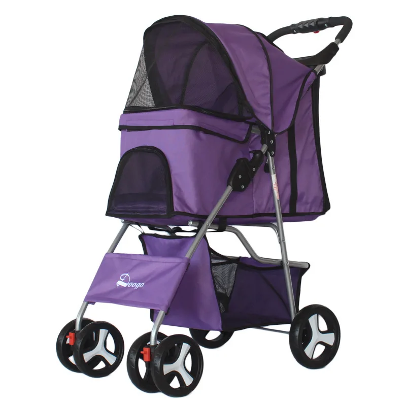 Purple Переносная прогулочная коляска для питомцев, собак, кошек, плюшевых колясок, легкий автомобиль для животных, уличная тележка для животных, собак, кошек - Цвет: Purple