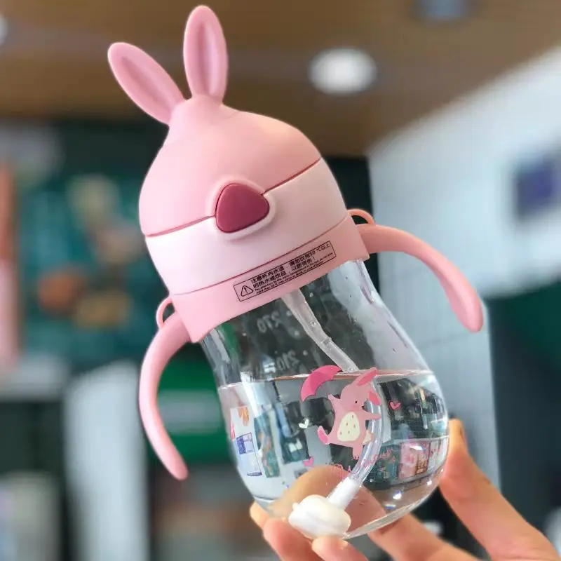 JY Child Baby  Learning Drinking Milk Cup Rabbit Anti-fall With Handle  PC Water Sippy Cup 270ml