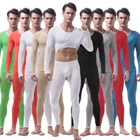 mens thermal underwear suit sexy ultra thin long johns lce silk translucent lounge pajamas men tights undershirt leggings sets