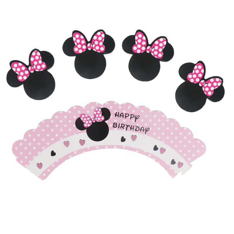 Cake wrapper-24PC Минни Маус День Рождения украшения поставки бумажные тарелки чашки салфетки баннер Pinata соломы одноразовые посуда для душа ребенка - Цвет: Cake wrapper-24PC