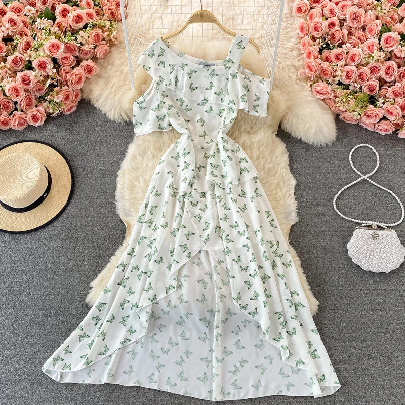 

FTLZZ Новый Летний шифоновый пуловер с диагональным воротником и высокой талией, женские платья с цветочным принтом, Короткое женское платье