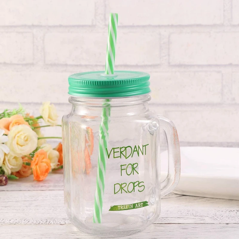 450ML Drinking Glass Set Mason Jar Mugs with Handle and Straws | Дом и сад