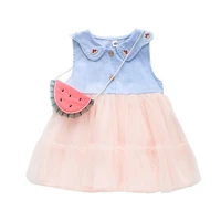 dfxd toddler clothes girls summer dress sleeveless watermelon embroidery lace denim princess dress with bag fashion vest dress