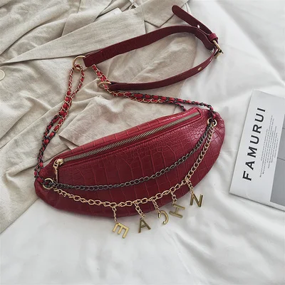 Red TOYOOSKY, роскошный бренд, кожаная сумка на грудь, камень, кожа, женские сумки на пояс, для телефона, на плечо, цепочка с буквами, маленькая сумка на пояс - Цвет: Red