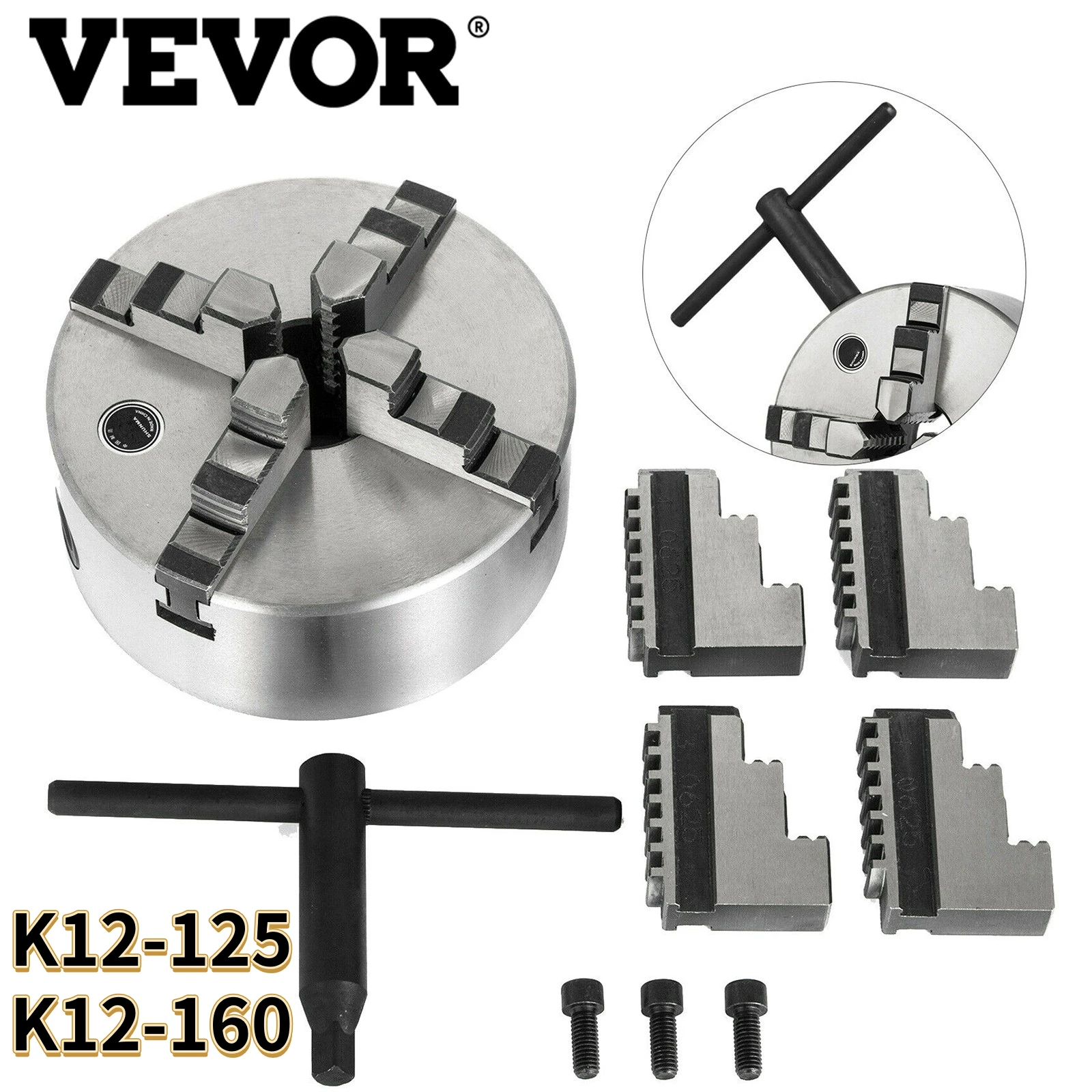 

VEVOR 4 Jaw Self-Centering Manual Lathe Chuck W/ 3PCS Mounting Bolt K12-125 K12-160 for Grinding Milling Machines High Precision