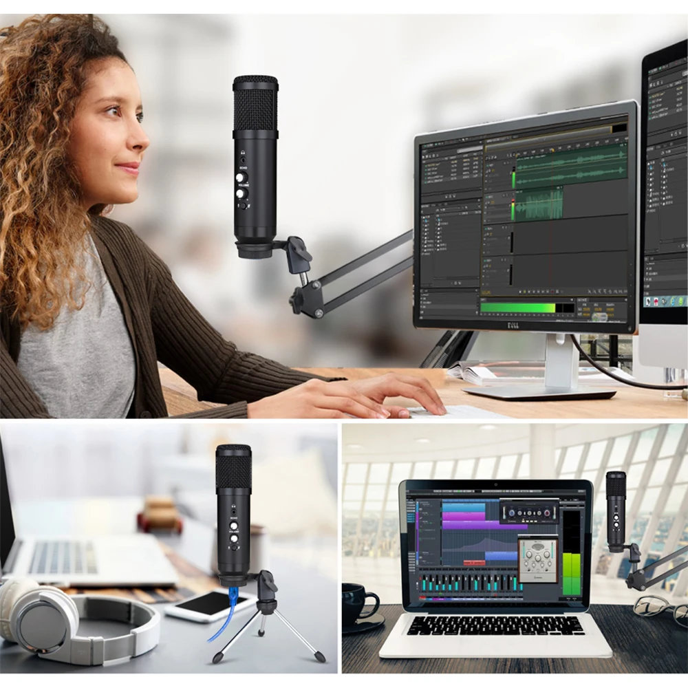 

FELYBY USB condenser microphone for Podcast, live stream,video With Real-time Monitoring Silent Reverb Computer Recording Mic